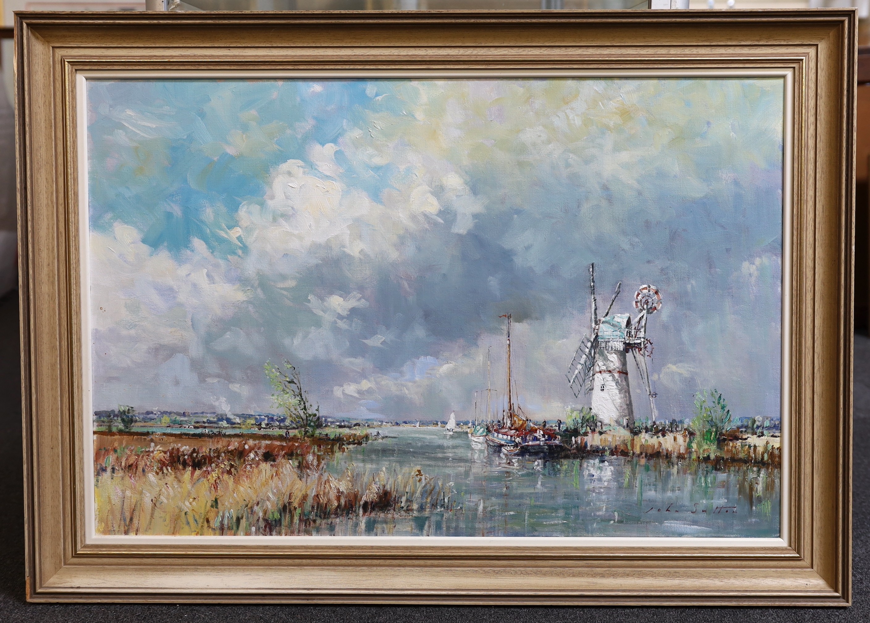 John Sutton (b.1935), 'Early Spring, Thurne', oil on canvas, 50 x 76cm